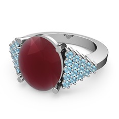 Bianna Yüzük - Kök yakut ve akuamarin 18 ayar beyaz altın yüzük #s8vqgs