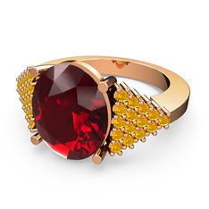 Garnet ve sitrin 8 ayar rose altın yüzük