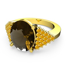 Bianna Yüzük - Dumanlı kuvars ve sitrin 18 ayar altın yüzük #t9i0ik