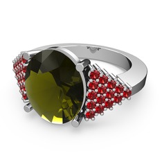Peridot ve garnet 14 ayar beyaz altın yüzük