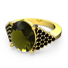 Peridot ve siyah zirkon 14 ayar altın yüzük