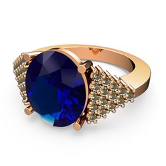 Lab safir ve dumanlı kuvars 925 ayar rose altın kaplama gümüş yüzük