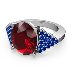 Garnet ve lab safir 18 ayar beyaz altın yüzük