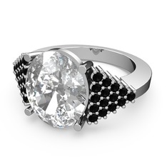 Swarovski ve siyah zirkon 18 ayar beyaz altın yüzük