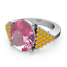 Bianna Yüzük - Pembe kuvars ve sitrin 14 ayar beyaz altın yüzük #upw4ry