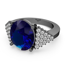 Bianna Yüzük - Lab safir ve beyaz zirkon 925 ayar siyah rodyum kaplama gümüş yüzük #x1l37y