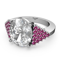 Swarovski ve rodolit garnet 14 ayar beyaz altın yüzük