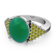 Kök zümrüt ve peridot 18 ayar beyaz altın yüzük