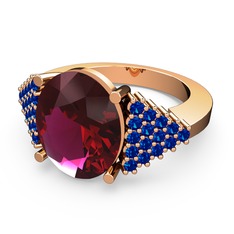 Rodolit garnet ve lab safir 14 ayar rose altın yüzük