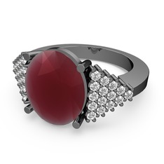 Bianna Yüzük - Kök yakut ve swarovski 925 ayar siyah rodyum kaplama gümüş yüzük #znrjm9