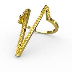 Mosso Taşlı Yüzük - Sitrin 14 ayar altın yüzük #1hnv54k