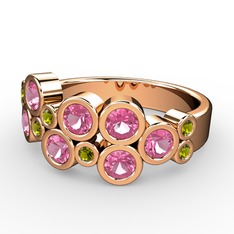 Karma Yüzük - Pembe kuvars ve peridot 14 ayar rose altın yüzük #102kuwf