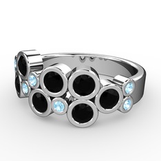Karma Yüzük - Siyah zirkon ve akuamarin 18 ayar beyaz altın yüzük #1098dql