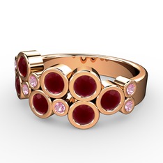 Karma Yüzük - Kök yakut ve pembe kuvars 925 ayar rose altın kaplama gümüş yüzük #110cmk7