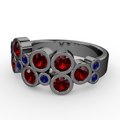 Karma Yüzük - Garnet ve lab safir 925 ayar siyah rodyum kaplama gümüş yüzük #110sfqg
