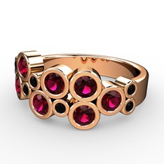 Karma Yüzük - Rodolit garnet ve siyah zirkon 925 ayar rose altın kaplama gümüş yüzük #111gotj
