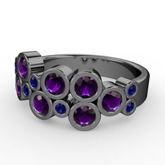 Karma Yüzük - Ametist ve lab safir 925 ayar siyah rodyum kaplama gümüş yüzük #116q2du