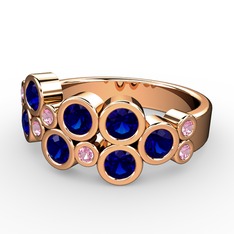 Lab safir ve pembe kuvars 925 ayar rose altın kaplama gümüş yüzük