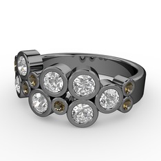 Karma Yüzük - Swarovski ve dumanlı kuvars 925 ayar siyah rodyum kaplama gümüş yüzük #117kav6