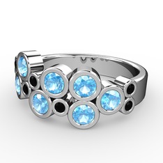 Karma Yüzük - Akuamarin ve siyah zirkon 925 ayar gümüş yüzük #11dyfza