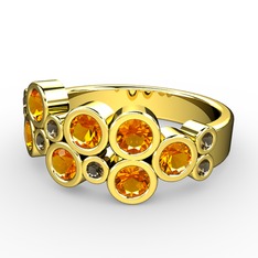 Karma Yüzük - Sitrin ve dumanlı kuvars 14 ayar altın yüzük #11msdwv