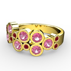 Karma Yüzük - Pembe kuvars ve kök yakut 925 ayar altın kaplama gümüş yüzük #11on00b