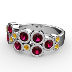 Rodolit garnet ve sitrin 8 ayar beyaz altın yüzük