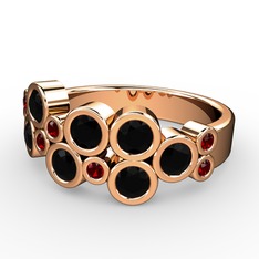 Karma Yüzük - Siyah zirkon ve garnet 18 ayar rose altın yüzük #128h8lc