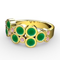 Karma Yüzük - Kök zümrüt ve pembe kuvars 18 ayar altın yüzük #12axwd4