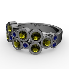 Karma Yüzük - Peridot ve lab safir 925 ayar siyah rodyum kaplama gümüş yüzük #12bjgiv