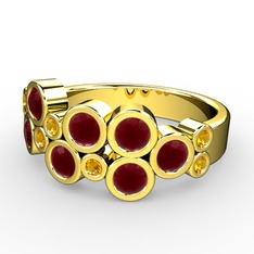 Karma Yüzük - Kök yakut ve sitrin 925 ayar altın kaplama gümüş yüzük #12kzyvz