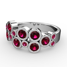 Karma Yüzük - Rodolit garnet 14 ayar beyaz altın yüzük #138vcxr