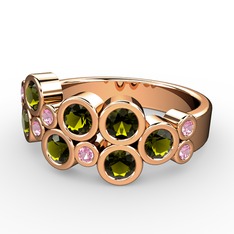 Karma Yüzük - Peridot ve pembe kuvars 925 ayar rose altın kaplama gümüş yüzük #13fftez