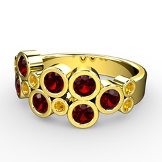 Garnet ve sitrin 925 ayar altın kaplama gümüş yüzük