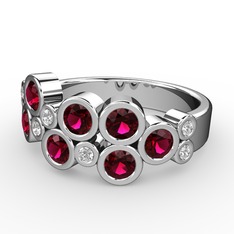Rodolit garnet ve swarovski 18 ayar beyaz altın yüzük