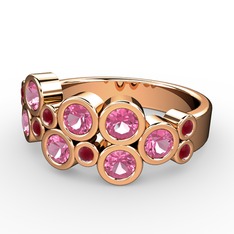 Karma Yüzük - Pembe kuvars ve kök yakut 925 ayar rose altın kaplama gümüş yüzük #13z27qw