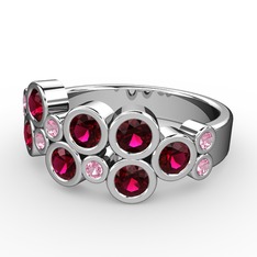 Karma Yüzük - Rodolit garnet ve pembe kuvars 8 ayar beyaz altın yüzük #146tii0