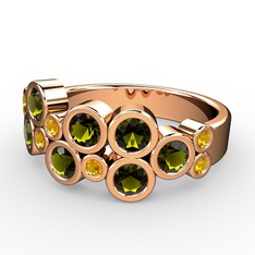 Peridot ve sitrin 8 ayar rose altın yüzük