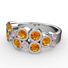 Karma Yüzük - Sitrin ve pembe kuvars 8 ayar beyaz altın yüzük #14cn20l