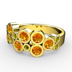 Karma Yüzük - Sitrin ve peridot 18 ayar altın yüzük #14zqx03