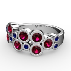 Rodolit garnet ve lab safir 14 ayar beyaz altın yüzük