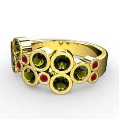 Karma Yüzük - Peridot ve kök yakut 18 ayar altın yüzük #160iecx