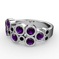 Karma Yüzük - Ametist ve siyah zirkon 8 ayar beyaz altın yüzük #162uj2p