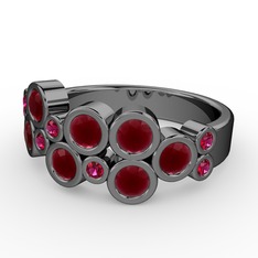 Karma Yüzük - Kök yakut ve rodolit garnet 925 ayar siyah rodyum kaplama gümüş yüzük #16e3zz4