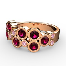 Karma Yüzük - Rodolit garnet ve pembe kuvars 14 ayar rose altın yüzük #16kklab