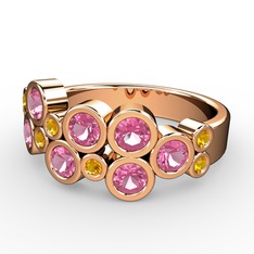 Pembe kuvars ve sitrin 8 ayar rose altın yüzük