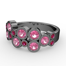 Karma Yüzük - Pembe kuvars ve rodolit garnet 925 ayar siyah rodyum kaplama gümüş yüzük #16r54nb