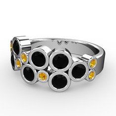 Karma Yüzük - Siyah zirkon ve sitrin 925 ayar gümüş yüzük #16x8143