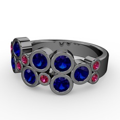 Karma Yüzük - Lab safir ve rodolit garnet 925 ayar siyah rodyum kaplama gümüş yüzük #176mnyy