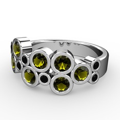 Karma Yüzük - Peridot ve siyah zirkon 8 ayar beyaz altın yüzük #177nvtw